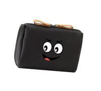 Eleganti sacchetti per cosmetici in nylon, adatti ai viaggi, organizzati in mano, per donne e ragazze, per articoli da toeletta, borsa per il trucco con sorriso, Nero , Bellezza di massa