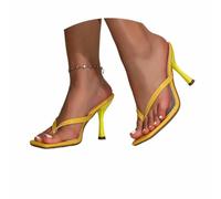 Eleganti sandali aperti con tacco con design a ponte per le dita, supporto sicuro del tallone per look estivi, eleganti tacchi alti da donna per giornate calde e tempo libero, giallo., 44 EU
