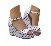 Eleganti sandali da donna con punta aperta, cinturino largo e zeppa affusolata, sandali alla moda in stile francese per una comoda vestibilità ampia per taglie grandi nella vita di tutti i giorni