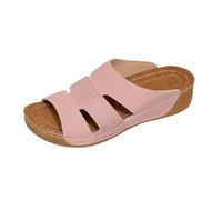 Eleganti sandali da donna con zeppa in pelle modello 2026 - comode pantofole con slip dentro, scarpe estive per il perfetto look estivo, punta aperta, supporto ortopedico per l'arco plantare, Colore