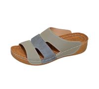 Eleganti sandali da donna con zeppa in pelle modello 2026 - comode pantofole con slip dentro, scarpe estive per il perfetto look estivo, punta aperta, supporto ortopedico per l'arco plantare, Celeste