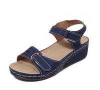 Eleganti sandali da donna per un relax casual, con punta aperta, tacco a zeppa e cinturino regolabile, perfetti per l'estate e da abbinare ai jeans. (Navy, 42)