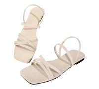 Eleganti sandali piatti con cinturino, comodi, pronti per essere indossati a piedi nudi, ideali per l'uso quotidiano e per gli acquirenti. (White-3, 43)