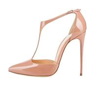 Eleganti Scarpe con Tacco Alto e Cinturino a T da Donna alla Moda Chiuse con Cinturino alla Caviglia Sexy con Tacco a Spillo per Abiti da Ballo da Sposa e da Festa,Apricot,36 EU
