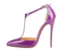 Eleganti Scarpe con Tacco Alto e Cinturino a T da Donna alla Moda Chiuse con Cinturino alla Caviglia Sexy con Tacco a Spillo per Abiti da Ballo da Sposa e da Festa,Viola,40 EU