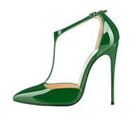 Eleganti Scarpe con Tacco Alto e Cinturino a T da Donna alla Moda Chiuse con Cinturino alla Caviglia Sexy con Tacco a Spillo per Abiti da Ballo da Sposa e da Festa,Verde,37 EU