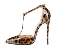 Eleganti Scarpe con Tacco Alto e Cinturino a T da Donna alla Moda Chiuse con Cinturino alla Caviglia Sexy con Tacco a Spillo per Abiti da Ballo da Sposa e da Festa,Leopard Print,43 EU