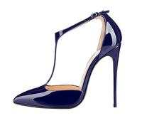 Eleganti Scarpe con Tacco Alto e Cinturino a T da Donna alla Moda Chiuse con Cinturino alla Caviglia Sexy con Tacco a Spillo per Abiti da Ballo da Sposa e da Festa,Blu,46 EU