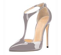 Eleganti Scarpe con Tacco Alto e Cinturino a T da Donna alla Moda Chiuse con Cinturino alla Caviglia Sexy con Tacco a Spillo per Abiti da Ballo da Sposa e da Festa,Grigio,45 EU