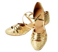 Eleganti scarpe da ballo da donna per balletto, laurea, danza latina, comodi tacchi medi per un aspetto elegante, gold, 39 EU