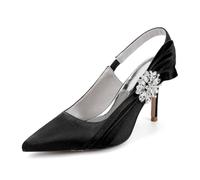 Eleganti Scarpe da Sposa con Tallone da 8,5 cm - Pompe con Punte Appuntite e Cinturini alla Caviglia, perfette per i Matrimoni, L'Ufficio e Le Occasioni Speciali,Nero,37 EU