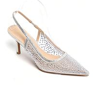 Eleganti scarpine slingback ornate di strass scintillanti, au bout pointu et talon fin, parfaits pour vos look de soirée ou de cérémonie. Brillez en toute élegance con scarpe slingback in strass. Il s