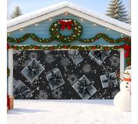 Eleganti scatole regalo nere per garage, grandi decorazioni invernali per feste di Natale, design con fiocchi di neve, per uso interno ed esterno, 400 x 180 cm