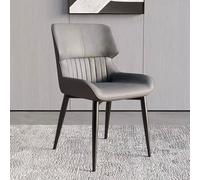 Eleganti sedie da pranzo moderne in pelle grigia con schienale alto e gambe in metallo, comode sedute per cucina, sala da pranzo, reception, ristoranti e salotti