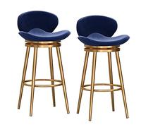 Eleganti sgabelli da bar in velluto blu con schienale, 2 sedie girevoli da cucina a isola, base in metallo da 74,9 cm, seduta moderna imbottita per casa, bar e sala da pranzo.