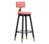 Eleganti sgabelli da bar in velluto rosa con schienale imbottito e gambe in ferro robuste, eleganti seggioloni per cucina, sala da pranzo o sedie a isola (65 cm)