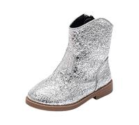 Eleganti stivaletti da bambina da indossare tutti i giorni con punta rotonda e tacco basso, argento, 27 EU