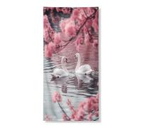 Eleganti striscioni decorativi per porte con cigni, sfondo floreale morbido color pesca per interni ed esterni, decorazione primaverile, romantici accenti stagionali per la casa, 91 x 182 cm