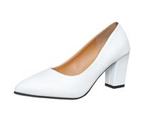 Eleganti tacchi alti da donna per ogni occasione: elegante design spesso a punta con comodità senza lacci e tomaia in pelle resistente per un comfort tutto il giorno, bianco, 36 EU