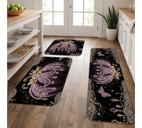 Eleganti tappetini da cucina per pavimento, motivo zucca viola, vintage, glamour, morbidi, imbottiti, confortevoli, lavabili, antiscivolo, per lavelli da cucina, lavanderia, bagno, 3 pezzi