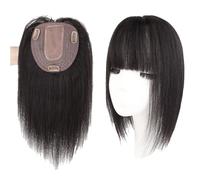 Eleganti Topper for Capelli Con Frangia for Donne 100% Veri Pezzi Di Capelli Umani 5 X 5 Pollici Base Di Seta Clip In Posticci, 20/30 Cm Parrucche Dritte for Perdita Di Capelli(Black,30cm)