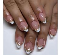 Eleganti unghie corte in acrilico a mandorla francese TipsPress On Gel Unghie Manicure Accessori per l'arte Applicazione rapida delle unghie