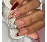 Eleganti unghie finte con glitter argentati per mandorle francesi da incollare, coperture complete per spingere le unghie manicure nail art