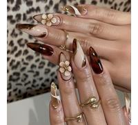 Eleganti unghie finte floreali scolpite in ABS a pressione, facile applicazione, lunga durata, per eventi nuziali, francesi