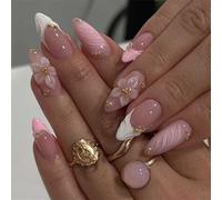 Eleganti unghie finte floreali scolpite in ABS, facili da applicare, di lunga durata, per eventi nuziali, decorazione artistica con motivo floreale