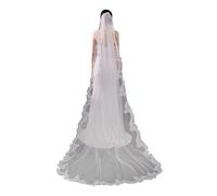 Eleganti veli da cattedrale con pettine per capelli in cristallo e delicato bordo in pizzo per cerimonia nuziale veli lunghi traspiranti per la sposa