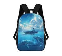 Eleganti Zaino Universita Mystical Boy In The Boat On The Ocean With Blue Whales Borse Da Scuola Stampa 3D Rucksack Per Idea Regalo, Scuola, Escursionismo, 42X32X14Cm