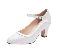 Elegantpark HC1928 Donna Punta Chiusa Tacco Alto Tacchi Scarpe Corte Cinturino alla Caviglia Pizzo Raso Scarpe da Sposa da Sposa Avorio EU 41