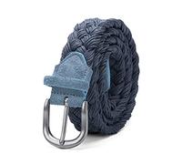 Elegantyl Cintura da uomo in pelle scamosciata con cintura intrecciata in corda di cera Fibbia argentata senza fori Cinture da lavoro manuale in tessuto di cotone, Blu, 120cm