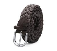 Elegantyl Cintura da uomo in pelle scamosciata con cintura intrecciata in corda di cera Fibbia argentata senza fori Cinture da lavoro manuale in tessuto di cotone, Marrone, 110cm