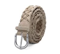 Elegantyl Cintura da uomo in pelle scamosciata con cintura intrecciata in corda di cera Fibbia argentata senza fori Cinture da lavoro manuale in tessuto di cotone, Beige, 100cm