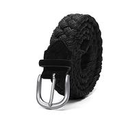 Elegantyl Cintura da uomo in pelle scamosciata con cintura intrecciata in corda di cera Fibbia argentata senza fori Cinture da lavoro manuale in tessuto di cotone, Nero, 110cm