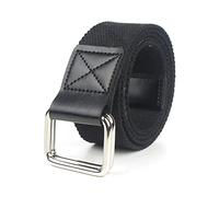 Elegantyl Cinture casual in tela da uomo con fibbia a doppio anello in tela Cinture per jeans Cintura intrecciata in nylon di 3,8cm di larghezza, Nero, 120cm