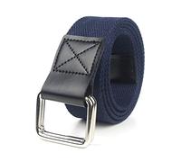 Elegantyl Cinture casual in tela da uomo con fibbia a doppio anello in tela Cinture per jeans Cintura intrecciata in nylon di 3,8cm di larghezza, Blu, 110cm