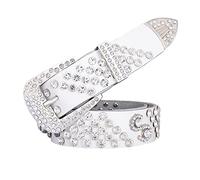 Elegantyl Cinture con strass per donna Cintura in vera pelle Donna con strass brillanti Argento Cinturino con fibbia ad ardiglione Larghezza 3,3cm, Bianco, 110cm