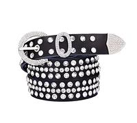 Elegantyl Cinture in pelle con strass per donna Cintura argento brillante con fibbia ad ardiglione Cintura jeans donna Larghezza 2,8cm, Nero, 115cm