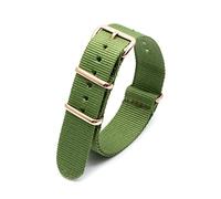 Elegantyl Cinturino NATO 18mm 20mm 22mm 24mm Cinturino per orologio con strisce di nylon multicolore con fibbia in oro rosa, Verde, 18mm