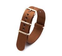 Elegantyl Cinturino NATO 18mm 20mm 22mm 24mm Cinturino per orologio con strisce di nylon multicolore con fibbia in oro rosa, Marrone, 18mm