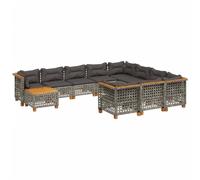 Eleganz 11-TLG. Set divano da giardino grigio in rattan PE verniciato a polvere e legno di acacia massiccio, durevole e facile da pulire, per terrazza e giardino