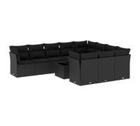 Eleganz 11-TLG. Set divano da giardino in polyrattan nero con cuscino - Mobili per esterni durevoli per terrazza e balcone, resistente alle intemperie e confortevole
