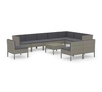 Eleganz 11-TLG. Set lounge da giardino con cuscini in rattan PE e acciaio, grigio - Mobili per esterni durevoli per terrazza e giardino