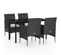 Eleganz 5 pezzi Gruppo da giardino in rattan PE con cuscino e piano in vetro, acciaio verniciato a polvere, nero, durevole ed elegante per terrazza e giardino
