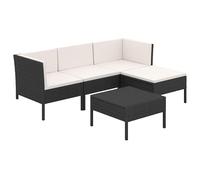 Eleganz 5-TLG. Set sala da giardino nero, rattan sintetico e acciaio, resistente alle intemperie e facile da pulire, perfetto per terrazza e giardino