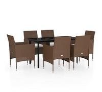 Eleganz 7 pezzi Gruppo da giardino in rattan PE con cuscino - Acciaio verniciato a polvere e vetro - Perfetto per terrazza e giardino - Elegante e durevole