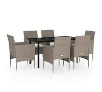 Eleganz 7-TLG. Gruppo da giardino in rattan PE con cuscino, acciaio verniciato a polvere e vetro, beige e nero, durevole e facile da pulire, ideale per terrazza e giardino