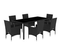 Eleganz 7-TLG. Gruppo da giardino in rattan PE nero con cuscino, acciaio verniciato a polvere e vetro temperato, durevole ed elegante per terrazza e giardino